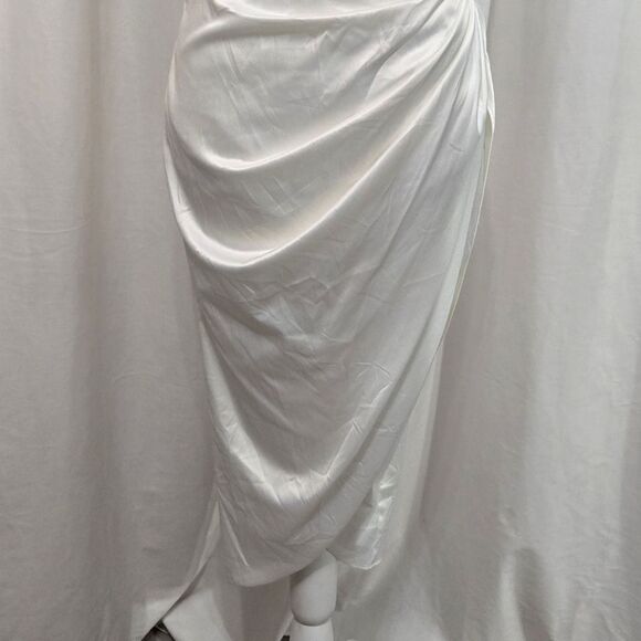 Women's Satin Slip Dress Cowl Neck Backless Ruched Bodycon Sexy Club Midi sz M - Picture 6 of 14